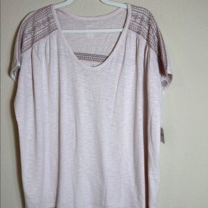 NWT Pure Jill Banded Embroidered Tee Tencel/Cotton Blend Size 2X